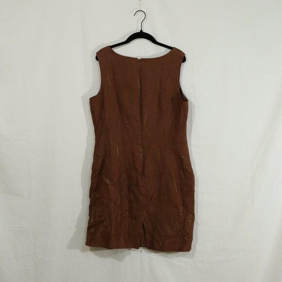 John Roberts 100% Linen Sleeveless Sheath Dress Brown Size 12 Lined - Picture 6 of 8